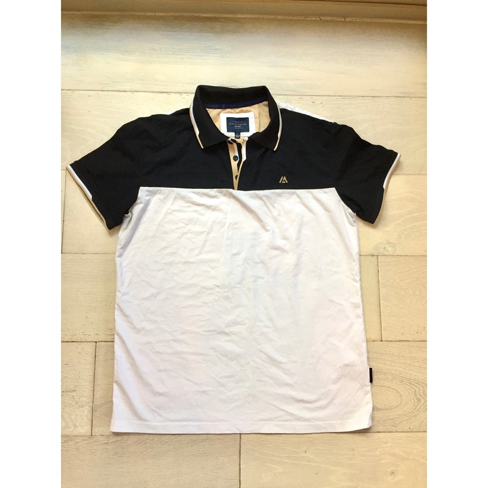 Marc Asher Mens Colorblock Polo Shirt Black White Short Sleeve Size Large